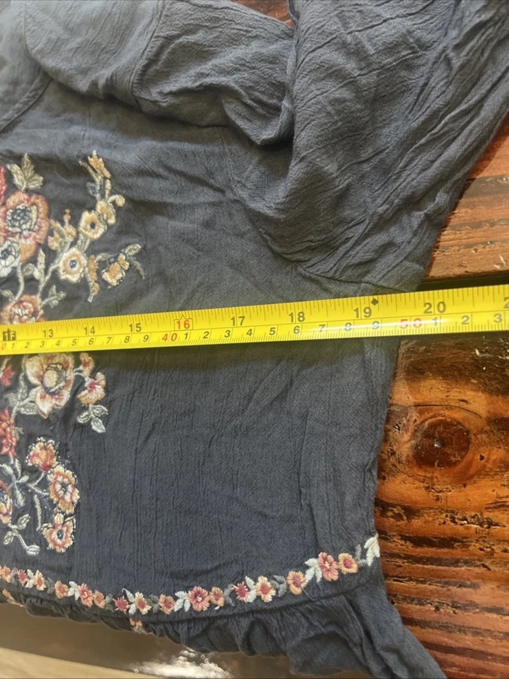 American Eagle Outfitters Navy Blue Floral Embroidered Peasant Blouse - Picture 7 of 10
